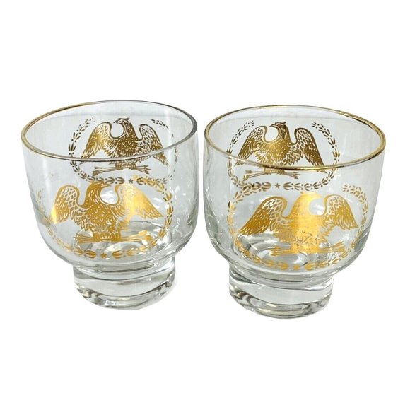 VTG MCM Barware Golden Eagle Crest Ice Bucket and Glass Set American Patriotic - Picture 5 of 15